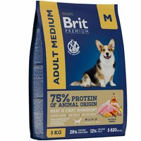 Сухой корм для взрослых собак Brit Premium, курица 1 уп. х 1 шт. х 3 кг (для средних пород)