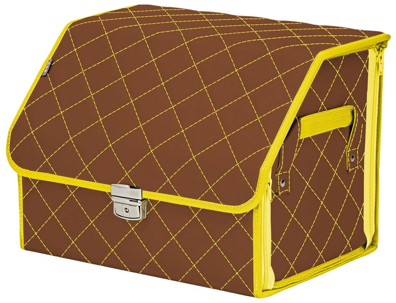 Органайзер-саквояж в багажник "Союз Премиум" (размер M). Цвет: светло-коричневый с желтой прострочкой Ромб.