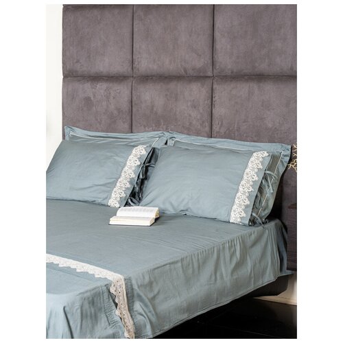 Двуспальное постельное белье Ecocotton органический хлопок сатин с вышивкой, комплект постельного белья 2-х спальный с простыней евро, премиум