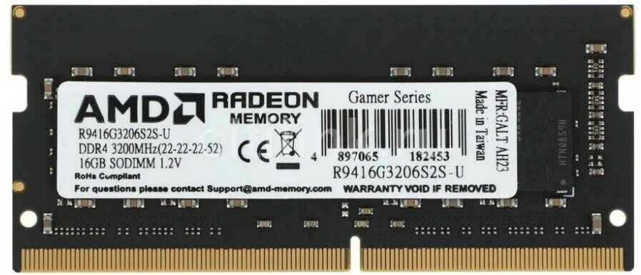 AMD So-dimm DDR4 16Gb 3200MHz pc-25600 R9 CL22 1.2В (r9416g3206s2s-u)