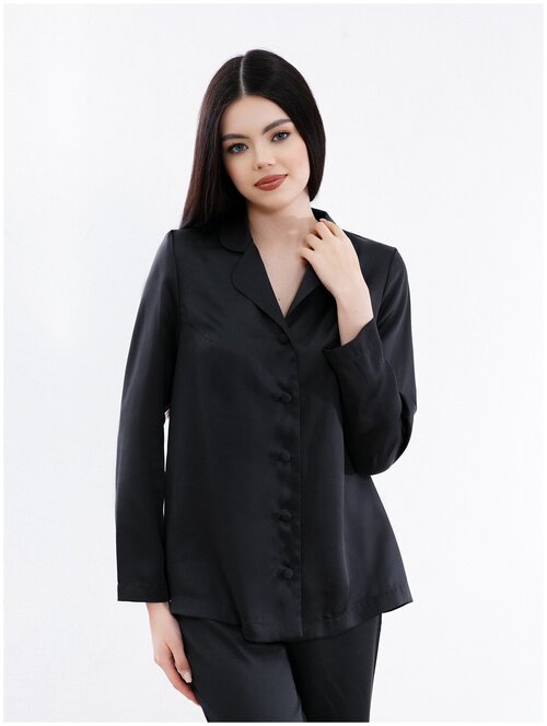 Impresa / Рубашка женская домашняя пижамная с длинным рукавом Lyocell, цв. Чёрный
