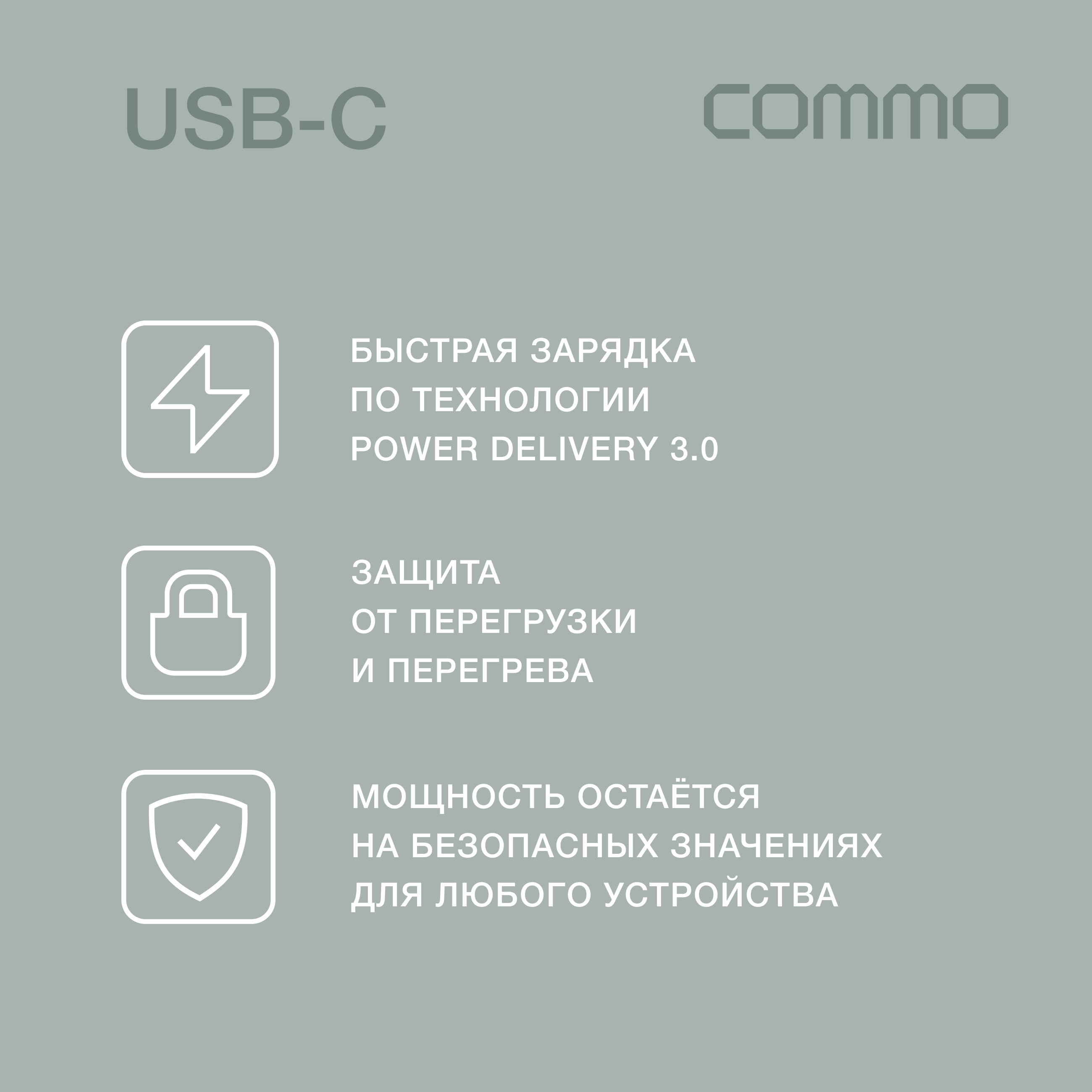 Быстрое зарядное устройство COMMO 20W Compact Charger USB-C 20 Вт