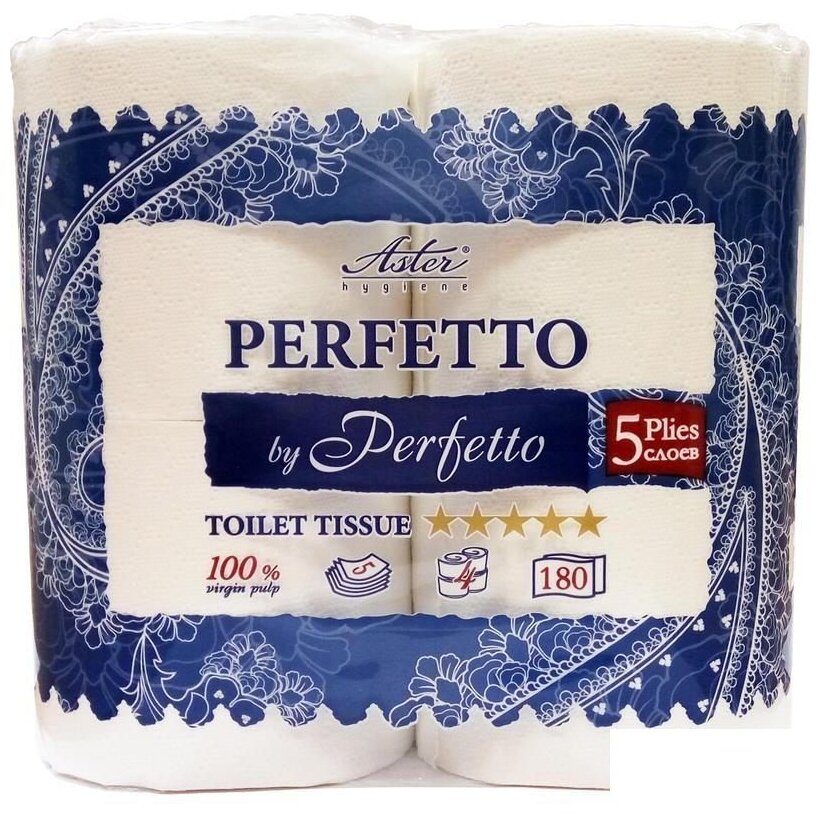 Туалетная бумага "Perfetto by Perfetto", 4 рулона, 5 слоев, ароматизированная