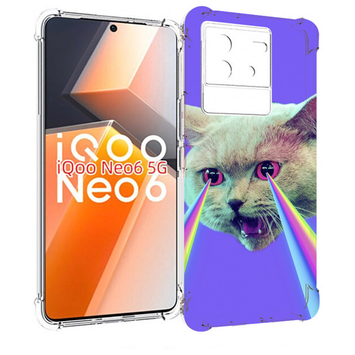 Чехол MyPads кот с радугой в глазах для Vivo iQoo Neo 6 5G задняя-панель-накладка-бампер
