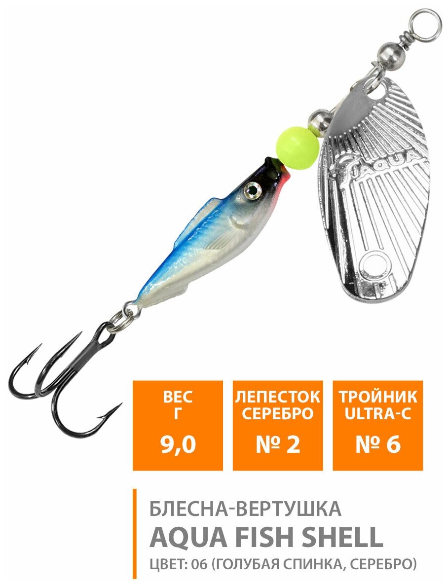 Блесна вертушка для рыбалки AQUA Fish Shell-2 9g цвет 06
