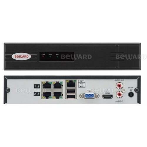 IP-видеорегистратор 4-канальный Beward BK0104H2 лицензия qnap lic sw qvrpro gold ei для nas на подключение 8 дополнительных ip камер для системы qvr pro функция неограниченное воспроизведение