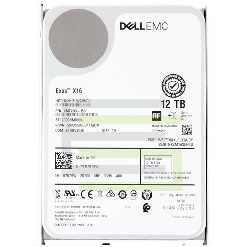 Жесткий диск Dell EMC 12TB 7.2K 12G 3.5 SAS HDD ST12000NM009G HDD 07KT9W m 2 ssd 1tb 2tb 4tb 8tb 10tb storage device hard drive portable typec mobile hard disk shockproof solid state disk speed tra hdd