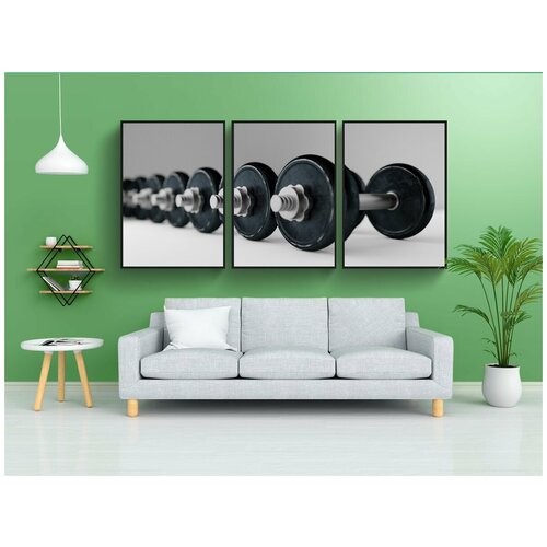 фото Набор модулных постеров для интерьера "гантели, штангой, бодибилдинг" 60x90 см. в тубусе, без рамки lotsprints