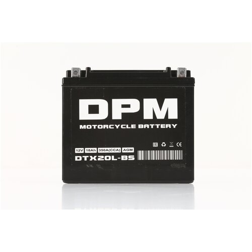 Мото Аккумулятор DPM 12В 18А/ч AGM (YTX20L-BS, YT20L, YTX20HL-BS) Стартерный для мотоцикла, квадроцикла, скутера, мопеда