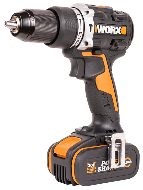 Дрель-шуруповерт ударная WORX WX352.1 20V 60Нм аккумуляторная бесщеточная с двумя 4Ач батареями, 2А зарядкой и кейсом