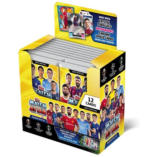 Блок футбольных карточек Topps Match Attax Лига Чемпионов УЕФА 2021-2022 (24 пакетика по 12 шт.) / Подарочный бокс коллекционных карточек