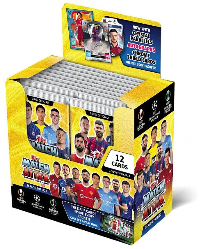 Блок футбольных карточек Topps Match Attax Лига Чемпионов УЕФА 2021-2022 (24 пакетика по 12 шт.) / Подарочный бокс коллекционных карточек