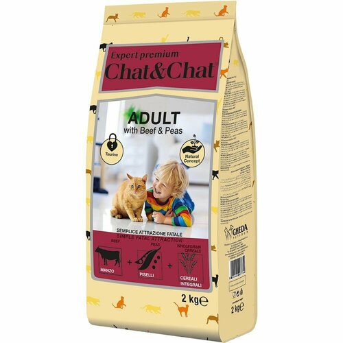 Сухой корм Chat&Chat Expert Premium Adult with beef & peas, для взрослых кошек с говядиной и горохом, 2кг