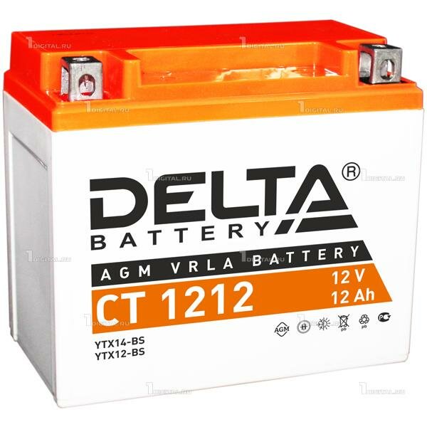 Аккумулятор DELTA CT-1212 для мототехники (12В, 12Ач / 12V, 12Ah / стартерный ток 180А) YTX12-BS, YTX14-BS