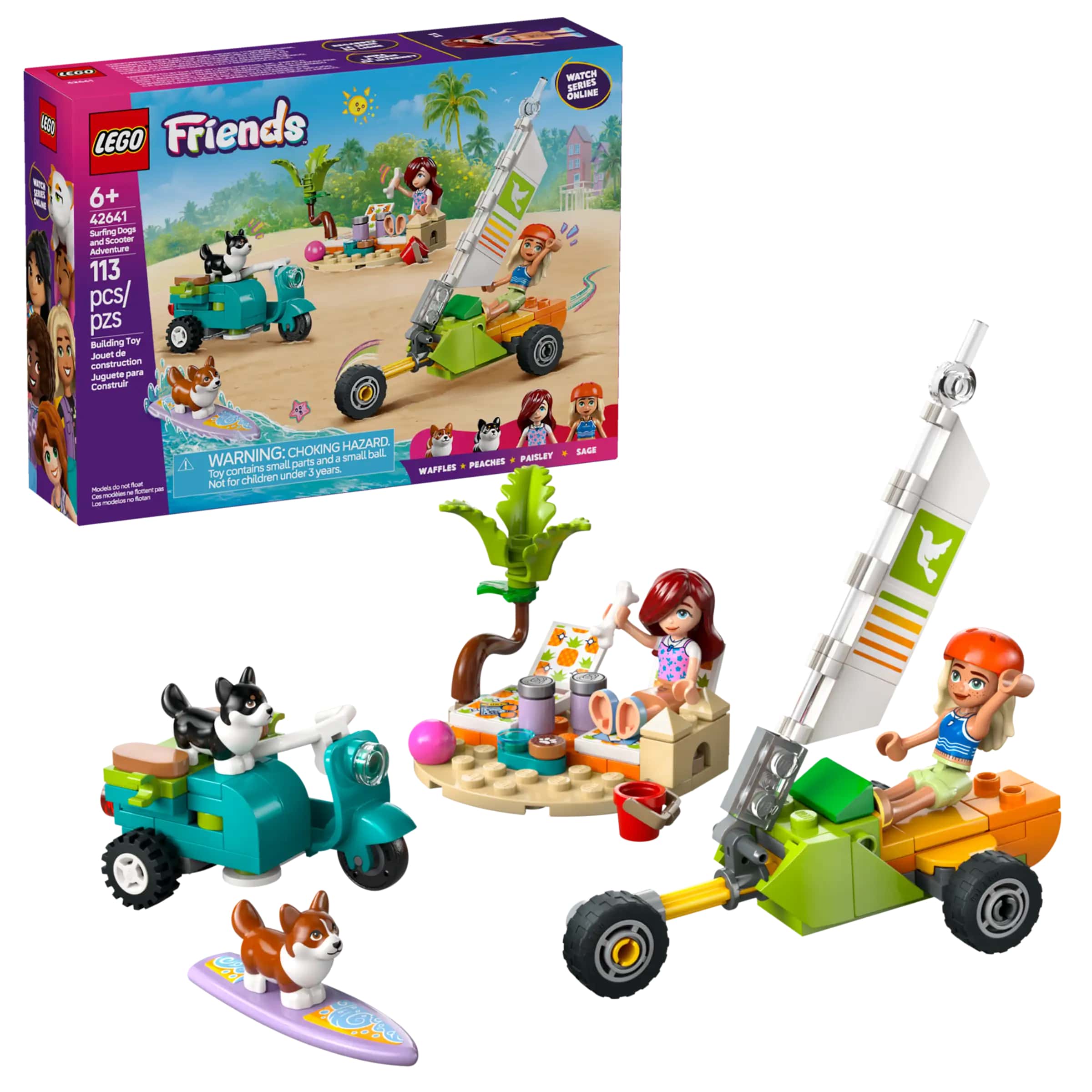 Конструктор LEGO Friends 42641 Собаки-сёрфингисты и приключения на скутере, 113 дет.