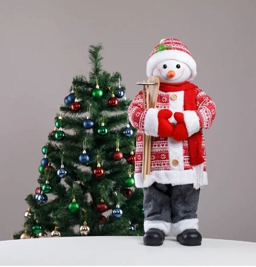 Игрушка "Снеговик" (в бело-красном костюме с серыми штанами), 63 см 182456