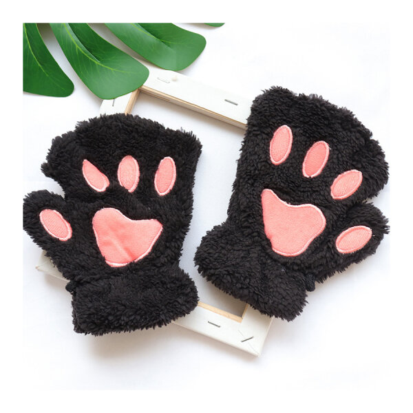 фото Перчатки митенки "Лапы" плюшевые, цвет черный