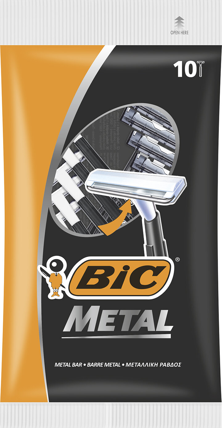 BIC Бритва мужская одноразовая, 1 лезвие, защитная металлическая полоска, Metal, уп. 10 шт.