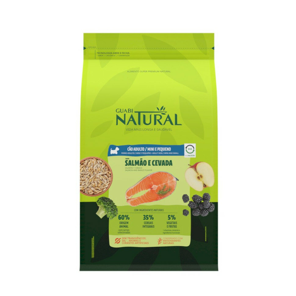 Guabi Natural Dog Adult cухой корм для взрослых собак мелких пород, с лососем и ячменем - 2,5 кг