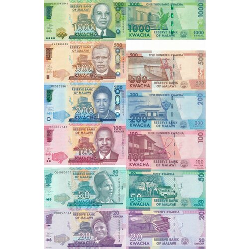 малави 20 квача 2014 2020 p 63 unc Набор банкнот Малави 20-1000 квача 2017-2022 UNC