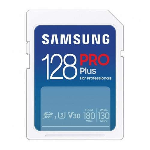 Карта памяти SDXC UHS-I U3 Samsung Pro PLUS 128 ГБ, 180 МБ/с, Class 10, MB-SD128S, 1 шт, без адаптера