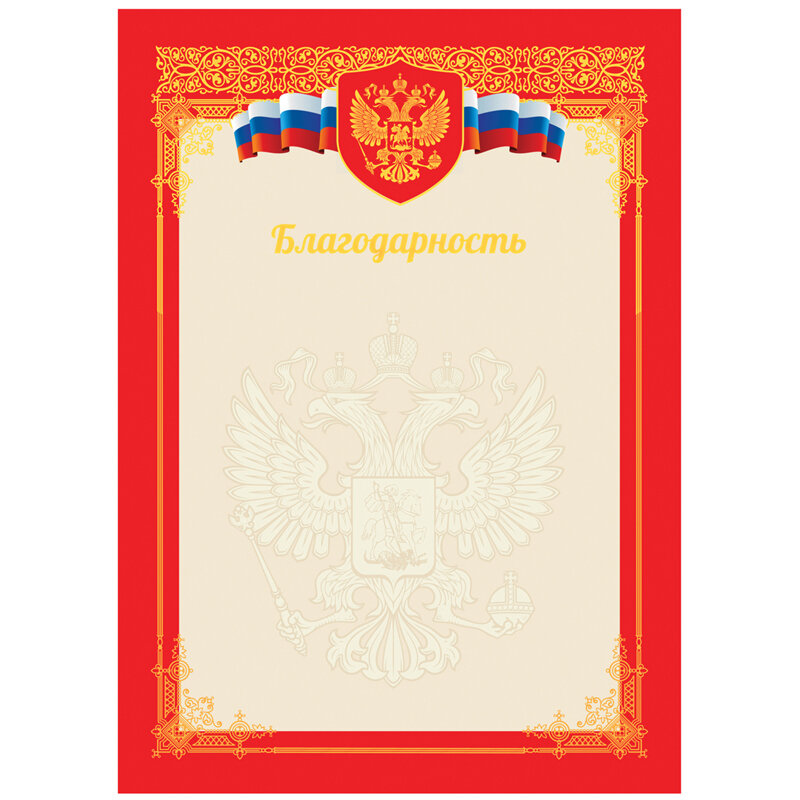 Благодарность А4, BG, мелованный картон, тиснение фольгой, красная, 14 штук