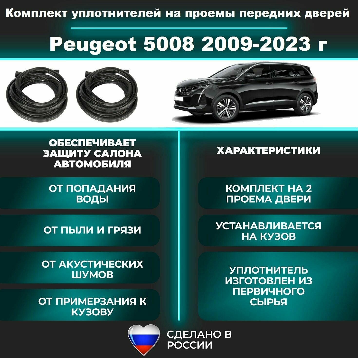 Комплект уплотнителей проема передних дверей на Peugeot 5008 2009-2023 г / уплотнитель для Пежо / Пежот 5008