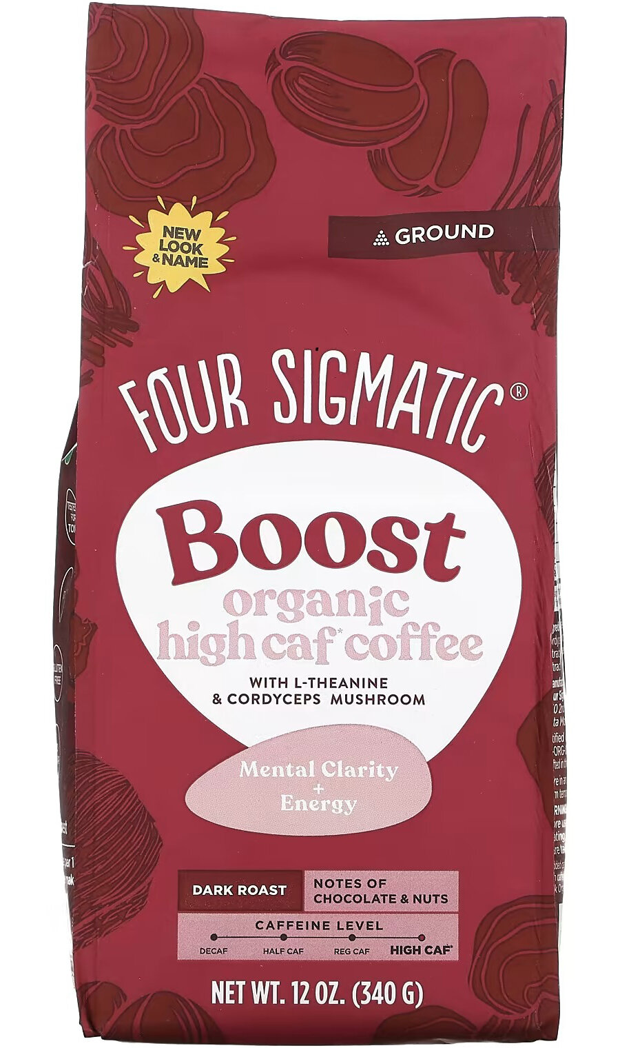 Органический Молотый кофе Four Sigmatic Boost с высоким содержанием кофеина, L-теанином, Гриб Кордицепс, 340 гр