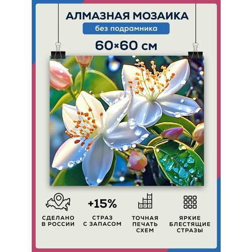 Алмазная мозаика 60x60 Цветы белые без подрамника