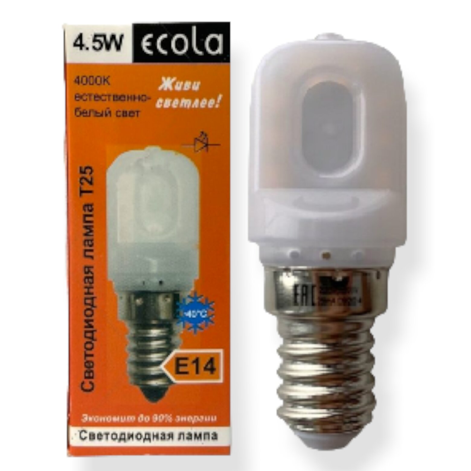 Ecola T25 4.5W (4W) E14 4000K 4K 60X22 340° Капсульная (Для Холодил, Шв. Машин) B4Uv45Elc