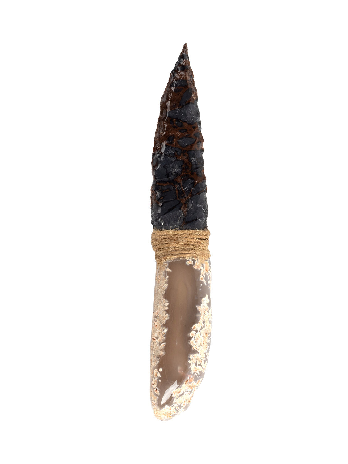 Сувенирный нож Атам из Агата и Обсидиана 15 см, серый