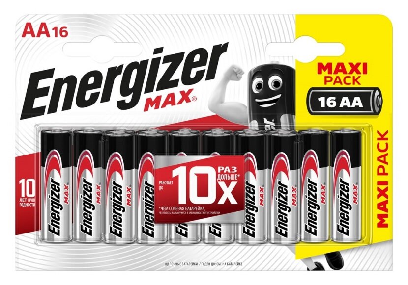 Батарейка Energizer Max AA/LR6, алкалиновая, 1,5V , в упаковке: 16 шт.