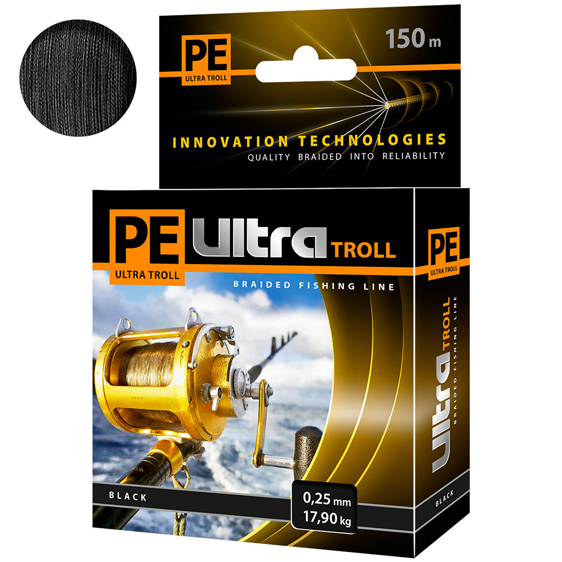 Плетеный шнур для рыбалки AQUA PE ULTRA TROLL Black 0,25mm 150m