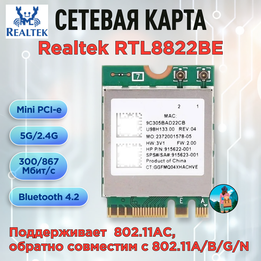 Двухдиапазонная сетевая карта Realtek RTL8822BE, 5G 4,0 Bluetooth NGFF M2