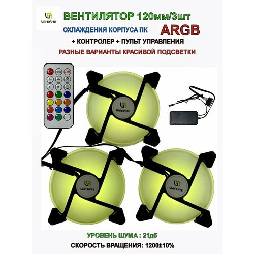 Вентилятор для корпуса ПК/ARGB/контроллер/пульт/3шт