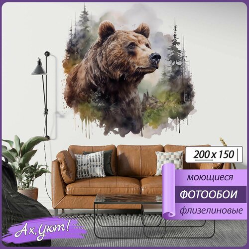 3d Фотообои Медведь и лес 200х150