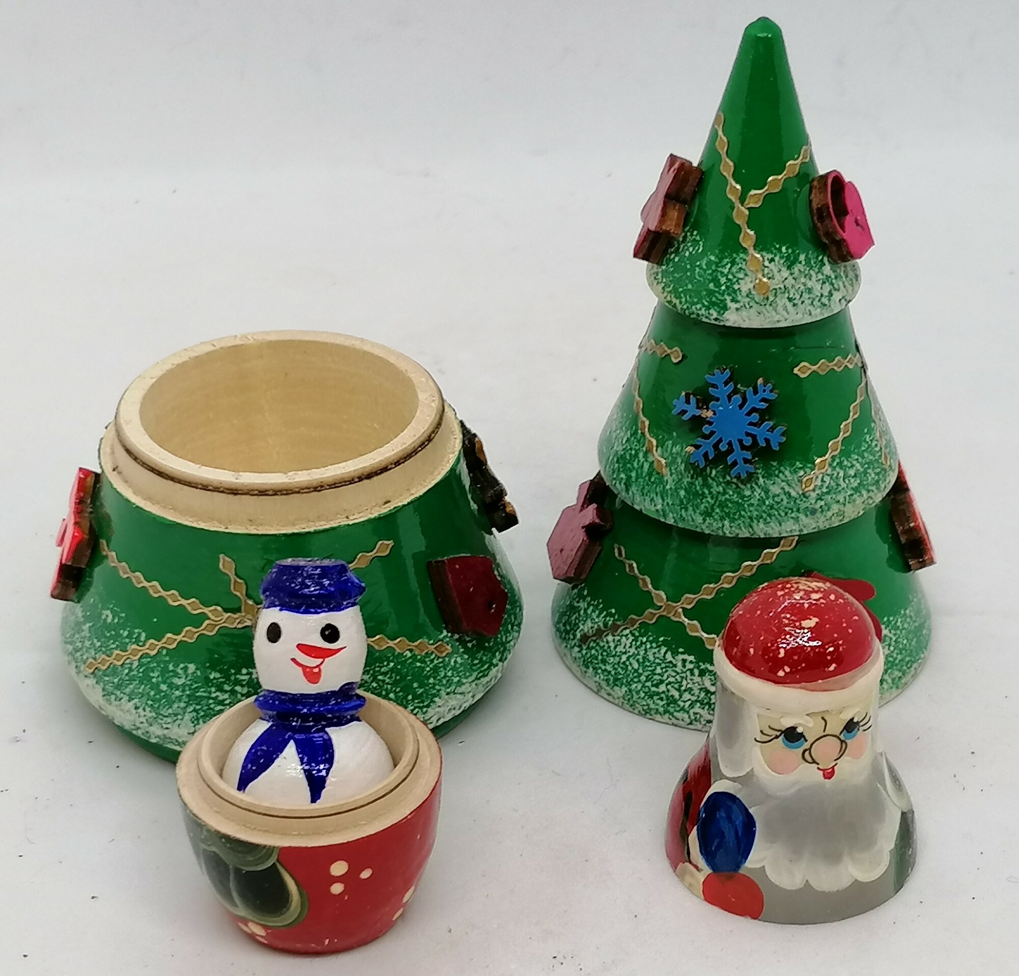 Игрушка деревянная новогодняя, "Ёлка-матрёшка" с аппликацией