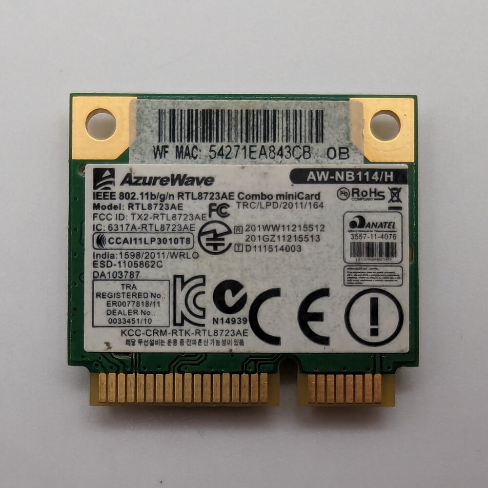 WiFi + Bluetooth модуль AW-NB114/H, RTL8723AE, Realtek, 2.4GHz, 300 MB/s