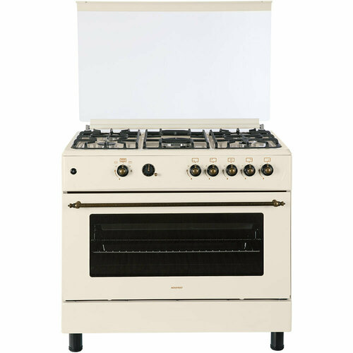 Плита газовая NORDFROST GG 9064 B на 5 конфорок, механическое управление, стеклянная крышка, 2 противня, чёрная