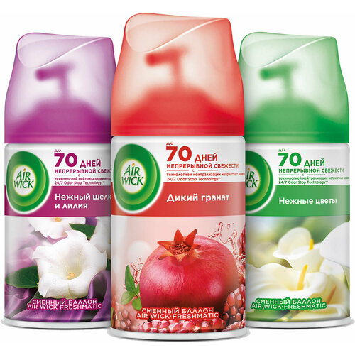 Сменный баллон Air Wick Нежность шёлка и лилияНежные цветыДикий гранат 250мл в ассортименте 1049₽
