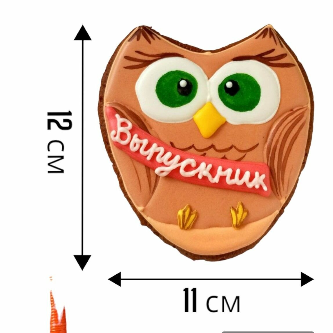 Имбирный пряник ручной работы в виде совы для выпускников 4-х, 9-х, 11-х классов - фотография № 3