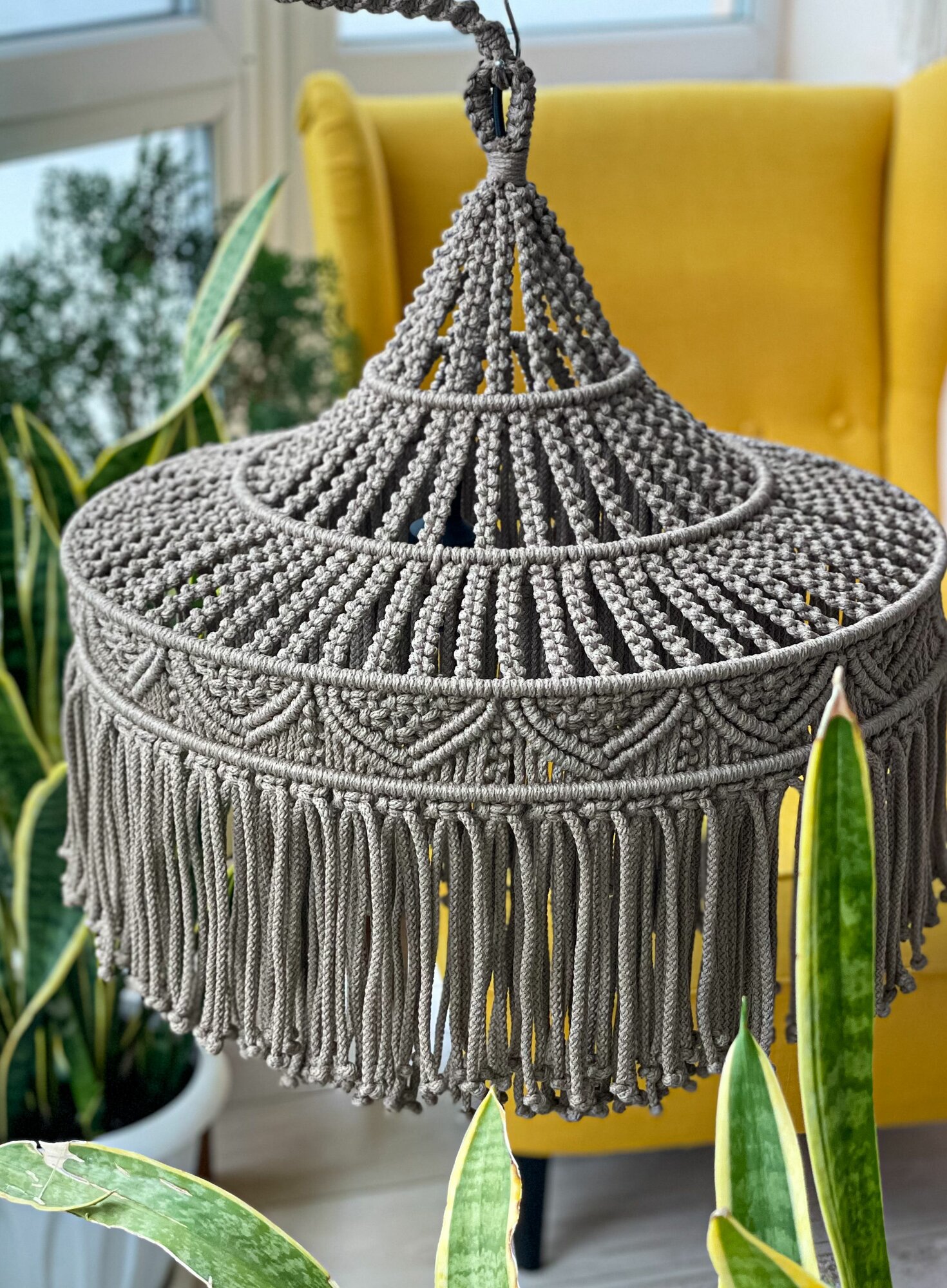 фото Абажур макраме, подвесной светильник, люстра, лампа ручной работы 50 см