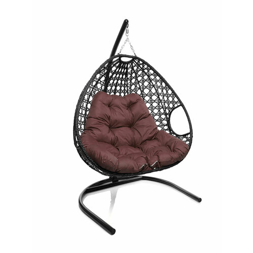 Подвесное кресло с ротангом Для двоих Люкс коричневое с бордовой подушкой M-GROUP коричневое подвесное кресло круглое с ротангом с бордовой подушкой