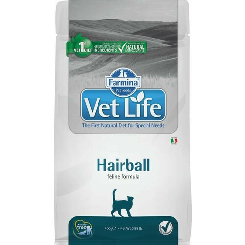 Сухой корм Фармина Vet Life Hairball 400 г для кошек, с курицей, для выведения комочков шерсти