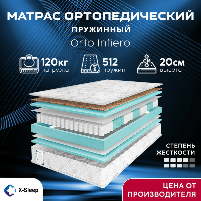 Матрас X-Sleep Orto Infiero 90х200, ортопедический, независимые пружины, разная жёсткость сторон