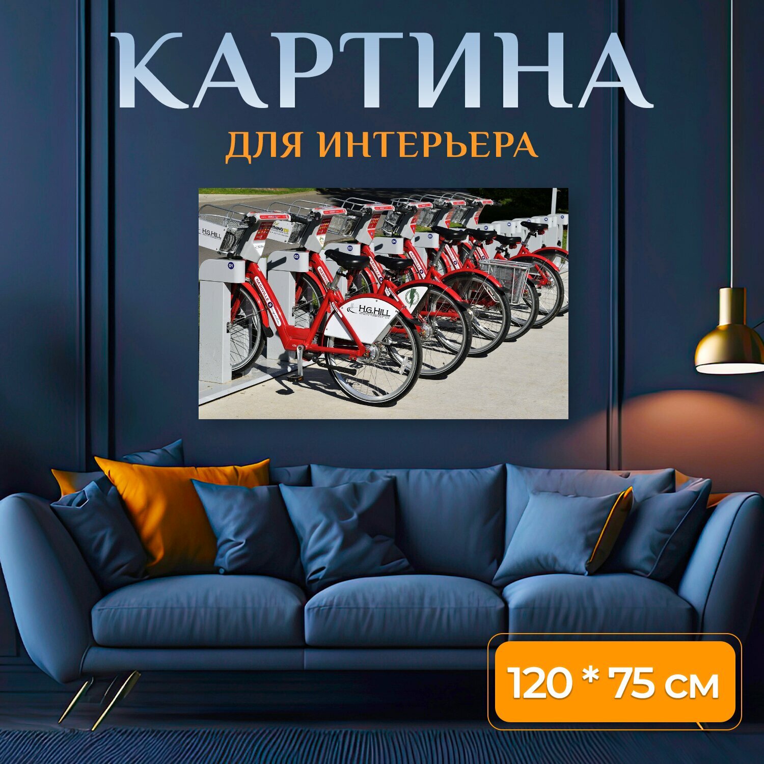 Картина на холсте "Прокат велосипедов, велосипеды, арендовать" на подрамнике 120х75 см. для интерьера