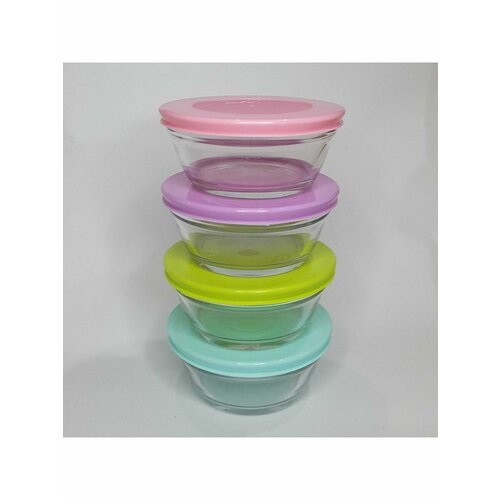 Контейнер стеклянный с пластиковой крышкой 4шт по 200 мл 1252₽