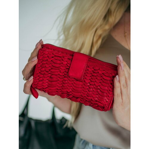 Бумажник Vera Pelle V-830-marrone-vera-pelle-vintage, фактура под рептилию, вязаная, плетеная, красный