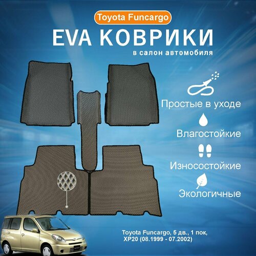 Комплект ева эва eva коврики с бортами Тойота Функарго в салон Toyota Funcargo, 5 дв, 1 пок, XP20 (08.1999 - 07.2002)