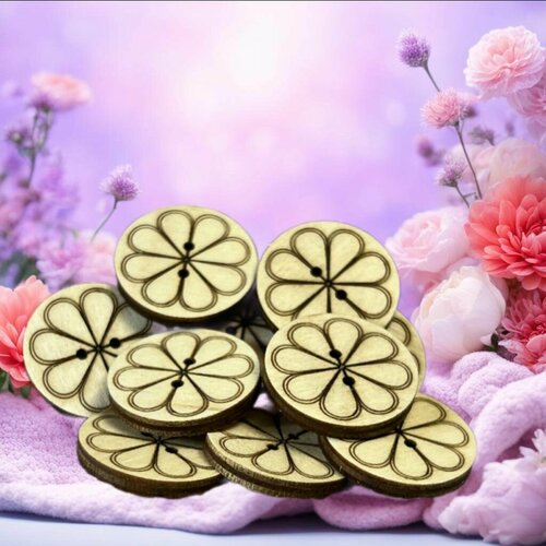 Пуговицы деревянные круглая цветок 2см
